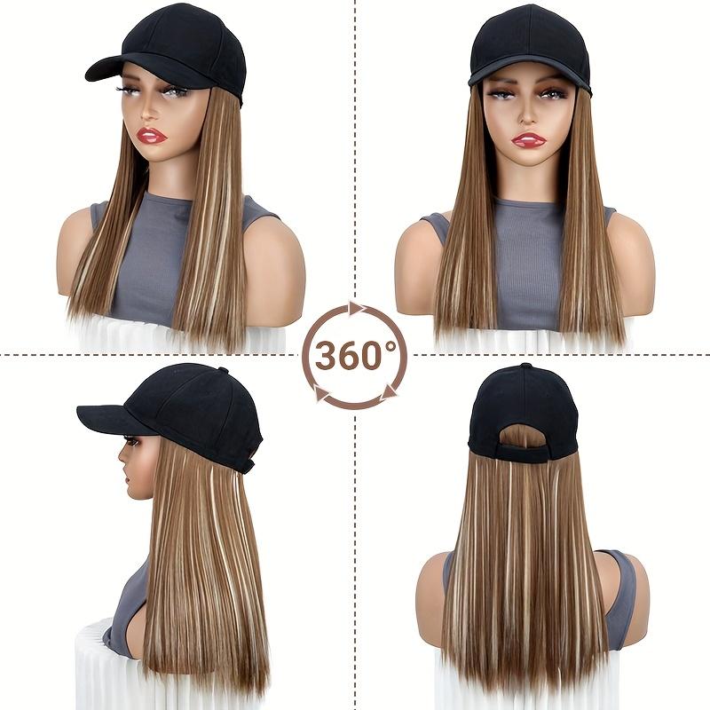 Peluca de Gorra Sintética con Cabello Largo Liso Negro Gorra de Béisbol Extensión de Cabello Elegante Conveniente Diseño Todo en Uno para Mujeres