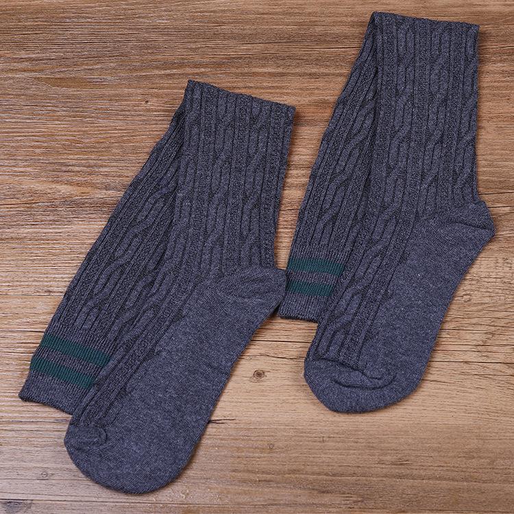 Winter Two-Stripe Cable Knit Over-the-Knee Cotton Socks - Slimming Korean Academy Style Scrunch Socks for Women