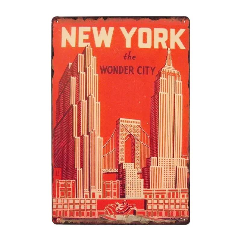 New York Metal Posters Vintage Tin Sign USA Flag Bar Pub Club Toilet Wall Decor Home Plate Retro Plaques 20x30 cm