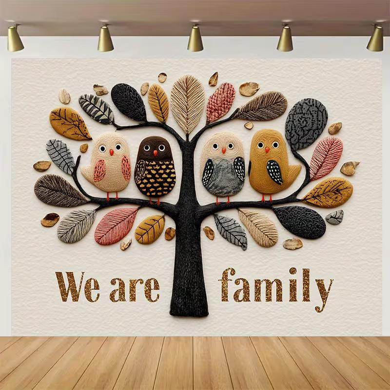 

2D Cute Owl Family Backdrop, Textured Tree & We Are Family Quote Decor 47.2x31.5inch/120*80cm