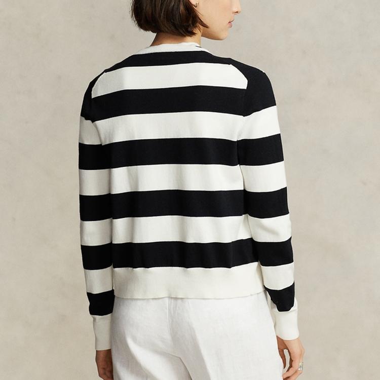 Polo Ralph Lauren Ss23 Gestreifte einreihige Strickjacke mit langen Ärmeln für Damen Strickjacken Schwarz WMPOSWENDW20141-999