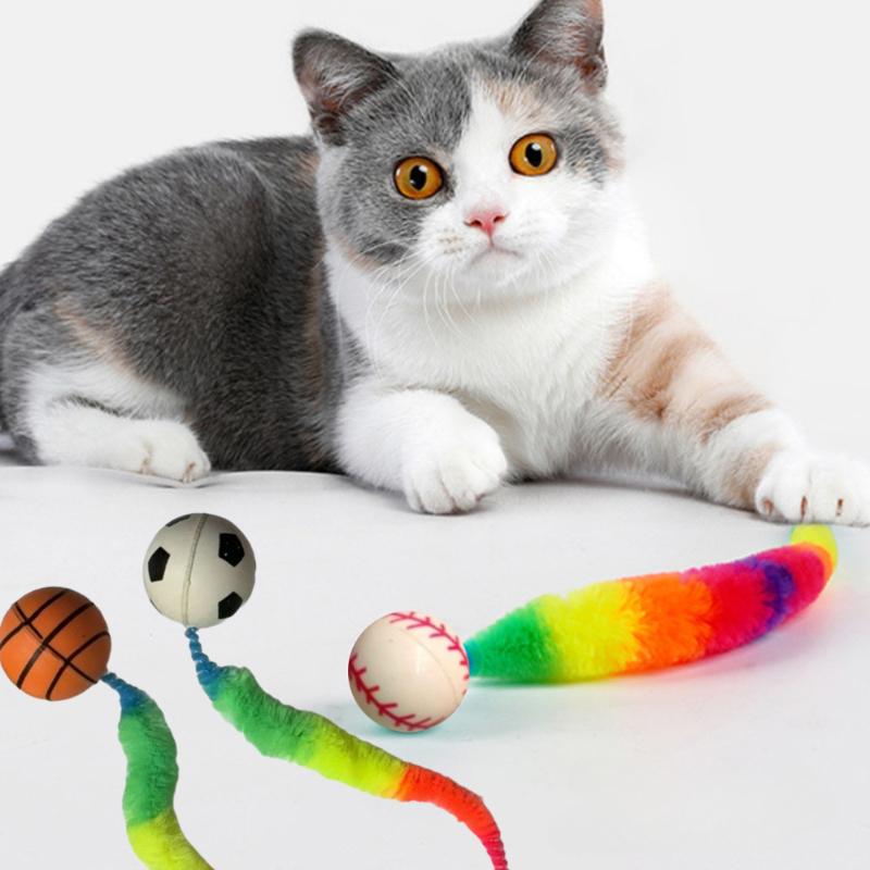 Cat Interactive Toys Tickle Cat Colorful Bouncing Ball Pet Supplies Puzzle Teasing Indoor Cat Worm Caterpillar Elastic Toy