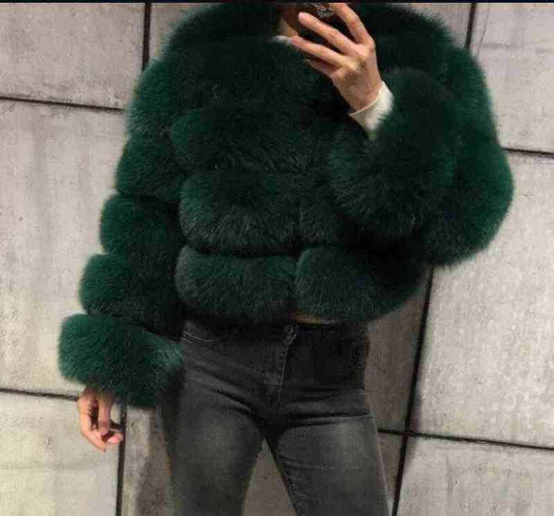Kurzer Wintermantel aus Kunstfuchs für Damen - Europäischer & Amerikanischer Stil, Langärmelig
