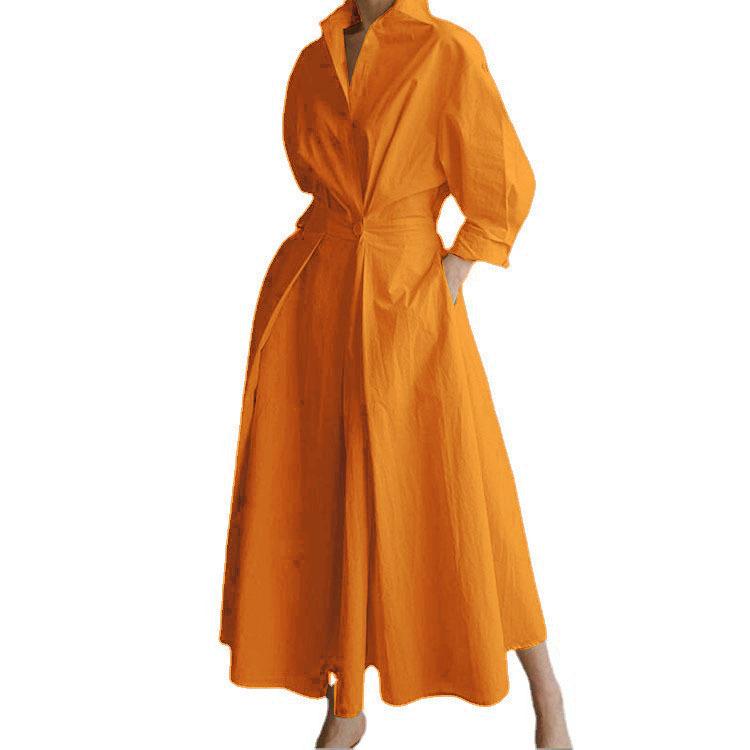 Plus Size Commuter Fashion POLO Neck Lining Long Short Sleeve Loose Pendulum Dress