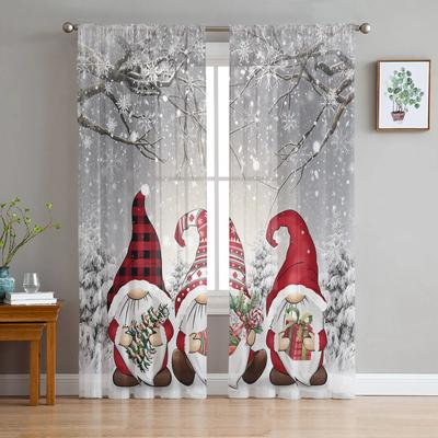 Christmas Winter Snow Scene Gnome Grey Sheer Curtains for Living Room Decoration Window Curtains Kitchen Tulle Voile Curtains