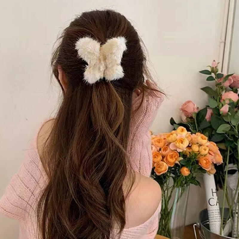 Butterfly Cotton Winter Fur Butterfly Fake Fur Hair Clip brown