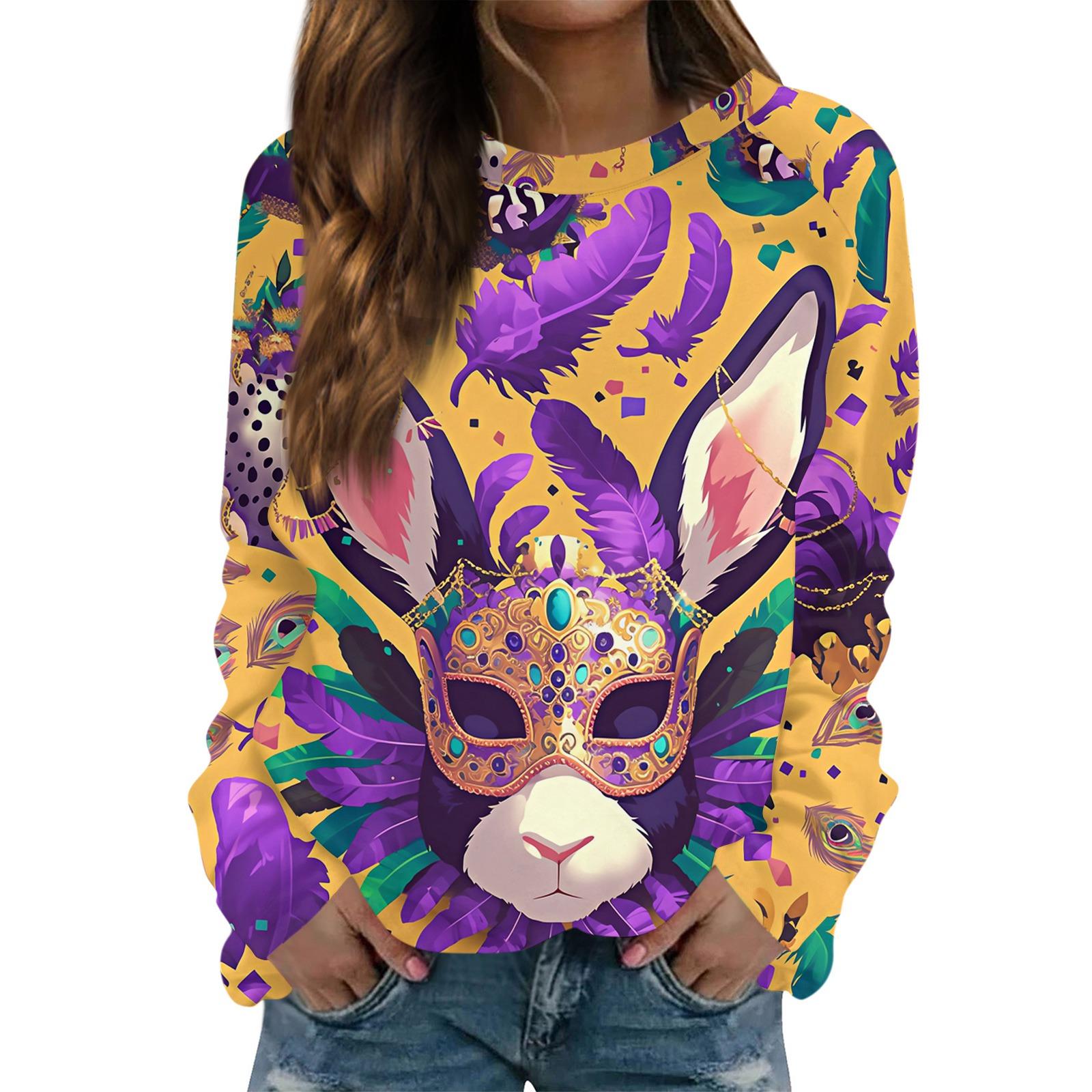 

Round Neck Long Sleeve Sweatshirts For Women Print Graphic Top Casual Basic Tops Pullover XXL