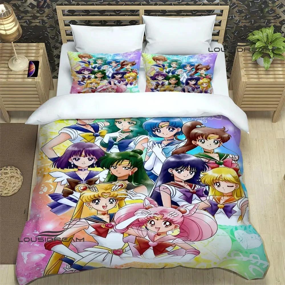 Set Biancheria da Letto Cartone Animato S-Sailor Moon Lussuoso Copripiumino Set Piumone Raffinate Biancheria da Letto Regalo di Compleanno