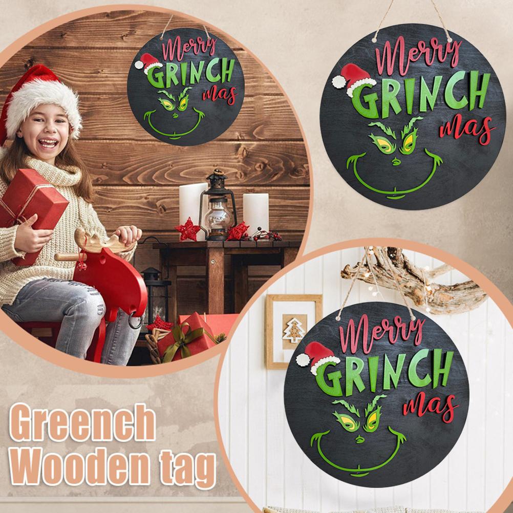 Christmas Welcome Door Sign Green Wooden Wreath for Front Door Wall Porch Indoor Outdoor Decor Party Decorations