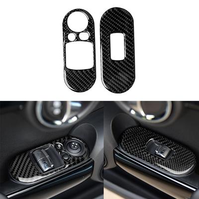 For BMW Mini Cooper S 3DR F56 Carbon Fiber Car Interior Door Window Lift Switch Button Panel Frame Protective Cover Trim 2pcs