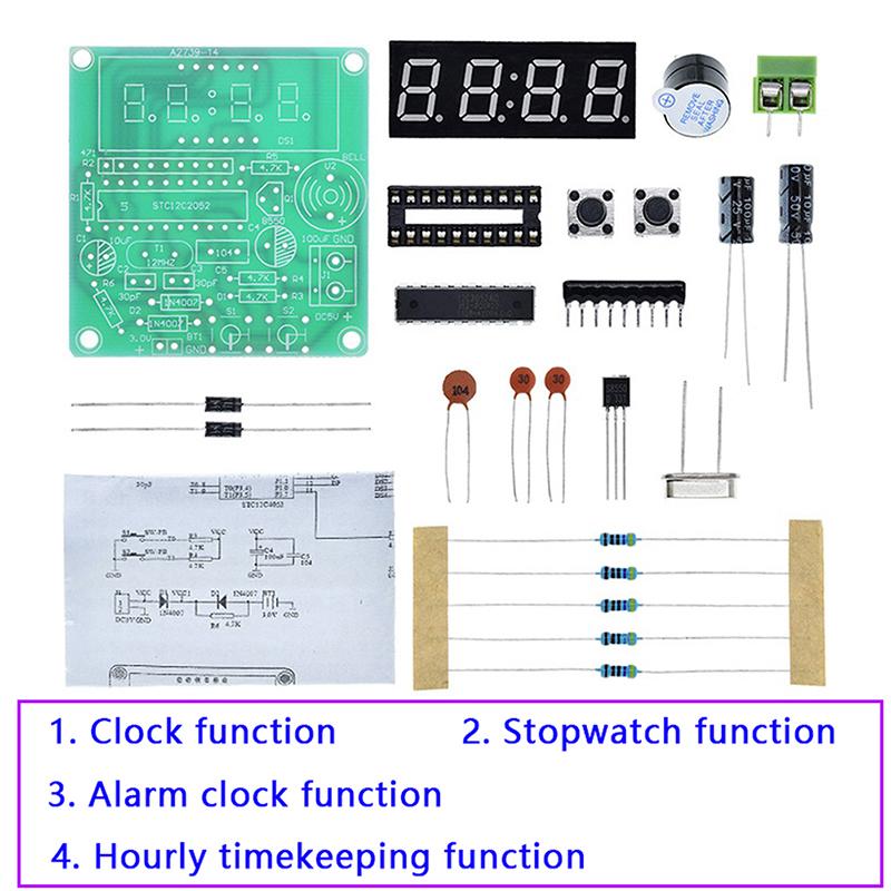 AT89C2051 Digital LED Display 4 Bits Electronic Clock Electronic Production Suite DIY Kit DC3.7V-5.5V Four-digit Clock Kit