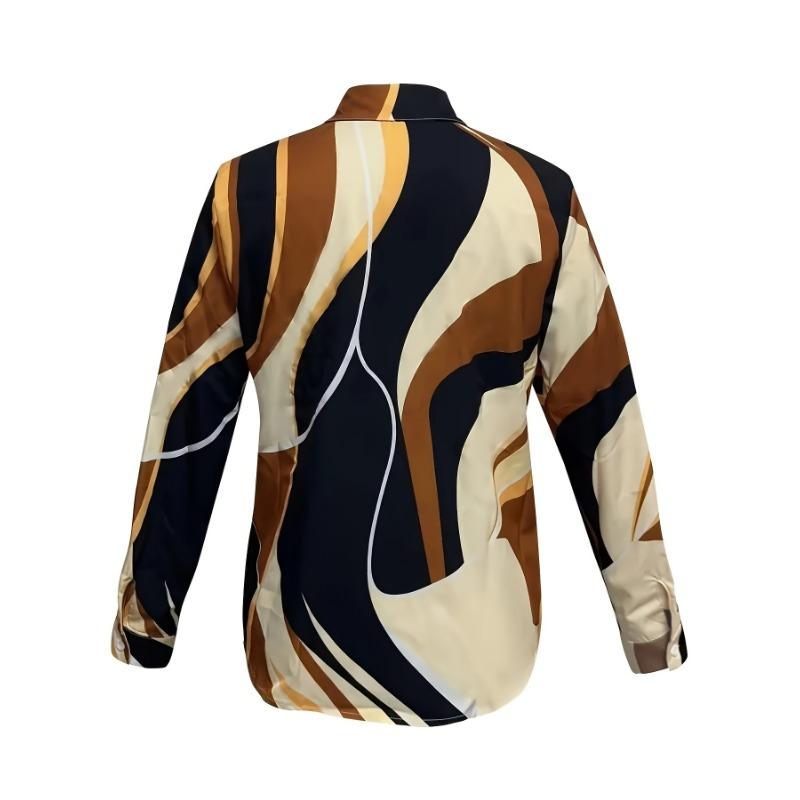 Women's Abstract Oil Painting Print Blouse Long Sleeve Button-Front Shirt