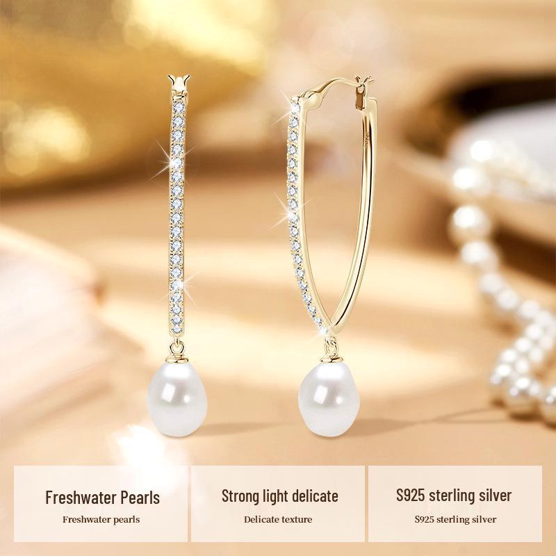 

2024 European Retro Baroque White Pearl Dangle Earrings - Natural Freshwater 925 Silver