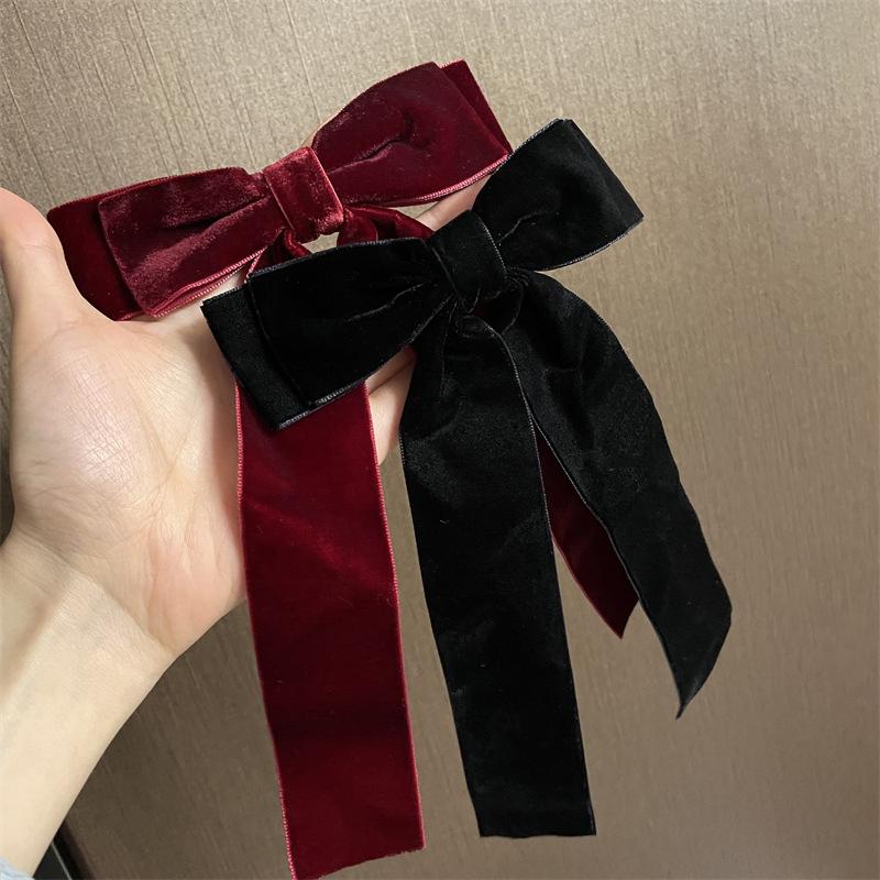 Vintage Velvet Bow Hairpins Barrettes For Women Girls Wedding Long Ribbon Korean Hair Clip Hairgrip Hair Accessories
