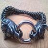 Viking High Quality Stainless Steel Fenrir Wolf Odins Wolf Men's Double Foxtail Mesh Bracelet Nordic Men's Amulet Jewelry