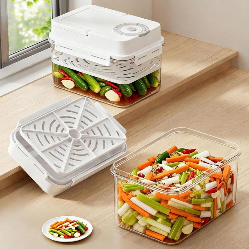 4L Plastic Pickle Jar With Press Plate Leakproof Kitchen Organizer Bin For Gherkin Sauerkraut Olive And Kimchi Storage Container