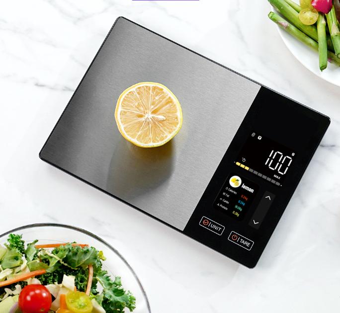 Bluetooth Smart Food Nutrition Scale 5kg/11lb With TFT Color Display, Stainless Steel Platform, Touch Buttons And App Sync For Cooking & Diet Tracking
