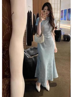2026 Summer New Chinese Style Slimming Dark Jacquard Cheongsam Dress
