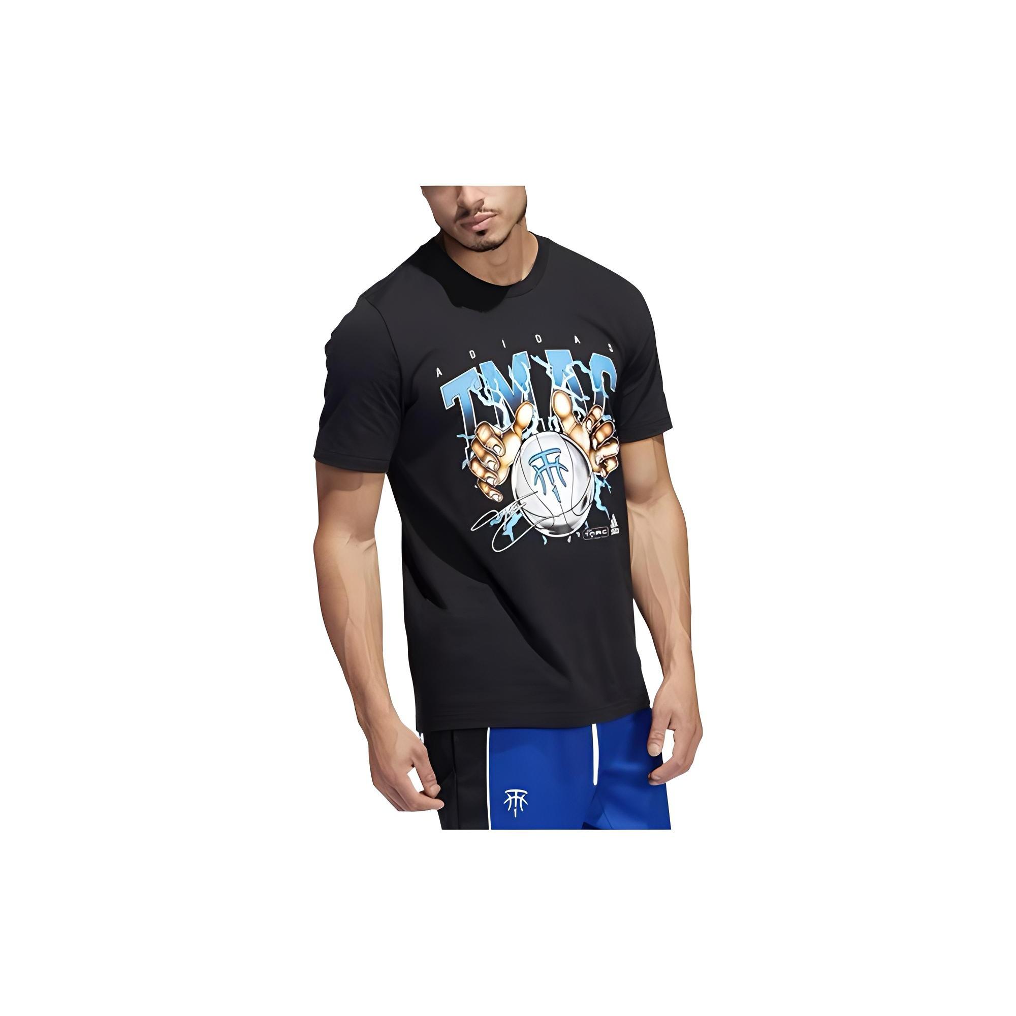 Men s adidas Alphabet Basketball Printing Round Neck Pullover Sports Short Sleeve Maddie Black T-Shirt HN0818 L
