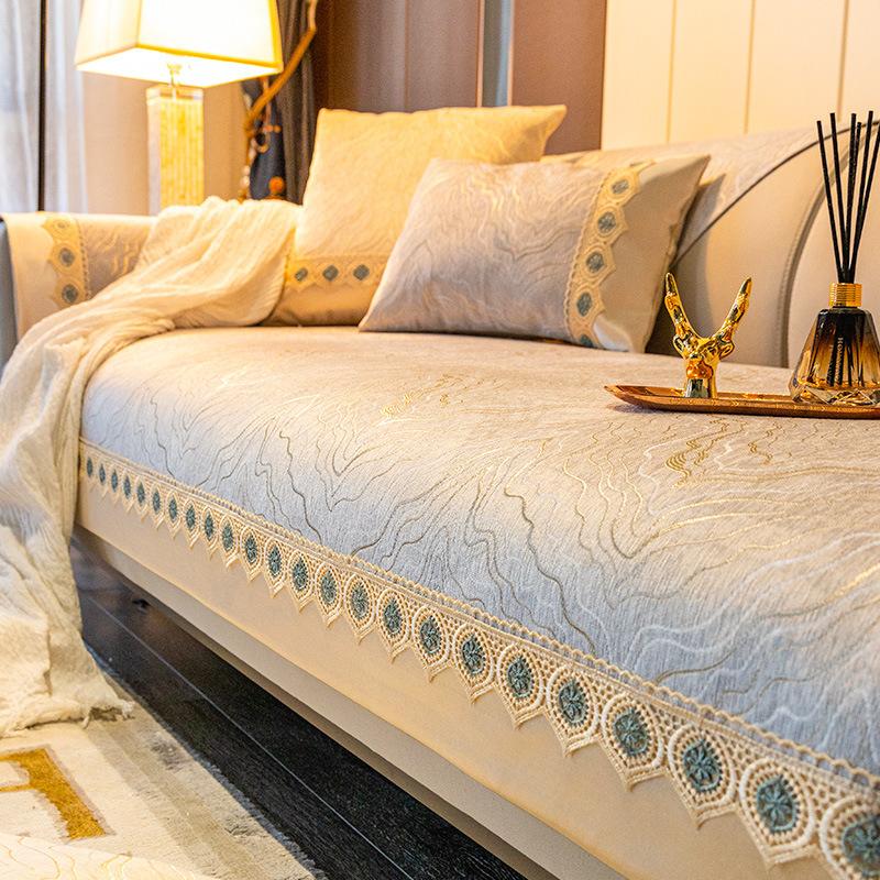 Light Luxury Non-Slip Sofa Cushion, Simple Modern Sofa Cover, High-End Chenille Four-Season Universal Seat Cushion Cover