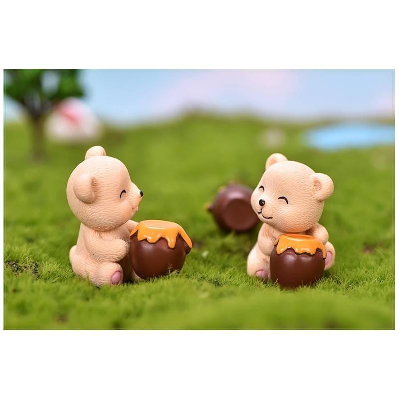 Entzückender Cartoon Harz Miniatur Bär mit Honigtopf zur Heimdekoration