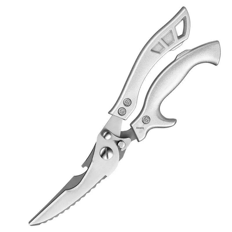 All-Steel Stainless Multifunctional Kitchen Scissors: Automatic Rebound Chicken Bone and BBQ Cutter