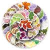 50 Sheets Fresh Plant Specimen Stickers: Art Style Cartoon Leaves, Waterproof & Decorative.