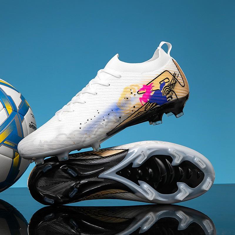Men Women Soccer Cleats Grass Field Training Match Rubber Sole Breathable Mesh Upper High Top