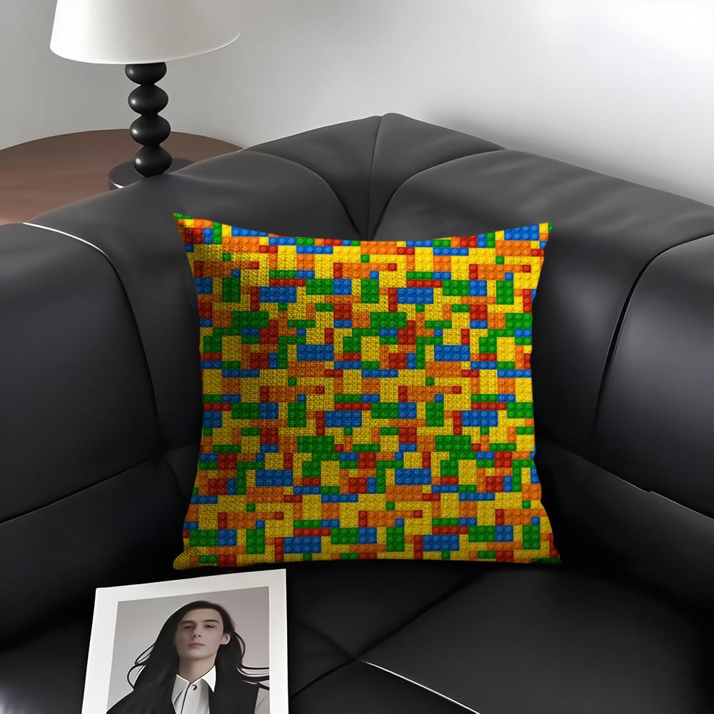 Blocchi da Costruzione Cuscino Decorativo Copricuscino Lino Naturale Tessuto Biologico Stampa Double-Sided Divano Decorazione Casa Federa Regalo