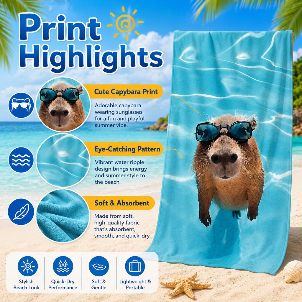 Summer Essential Animal Pattern Beach Towel Soft Fabric Flat Print Lightweight Bath Towel for Gym Beach Party Gift for Adults