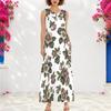Women Plus Size Notch Neck Sleeveless Floral Printed A Line White Maxi Dress