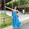 French Seaside Holiday Blue Suspender Dress Women's Summer Slim and Thin Atmosphere Long Dress