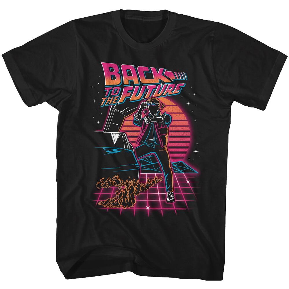 Back to The Future Movie Neon Sunset 80s Synthwave McFly DeLorean Men T Shirt S
