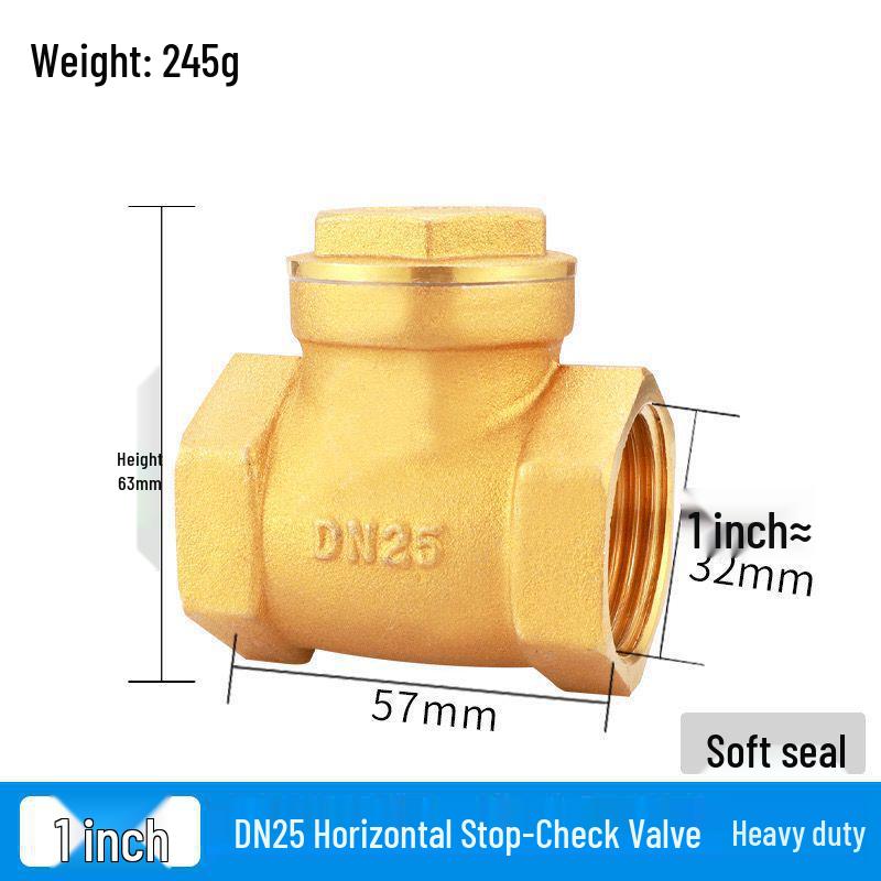 Durable Brass Horizontal Check Valve - Anti-Backflow, Fully Automatic, 6 Points for Tanks and Pipes