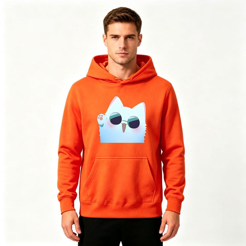 Men's Cute Cool Cat Print Pullover Hoodie Casual Long Sleeve Sweatshirt for Daily Wear