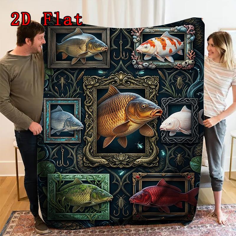 Fish Fantasia 2D Flat Pattern Flannel Blanket, High quality All Seasons, Home Decor, Warmth and Comfort, Perfect for Christmas Gifts.