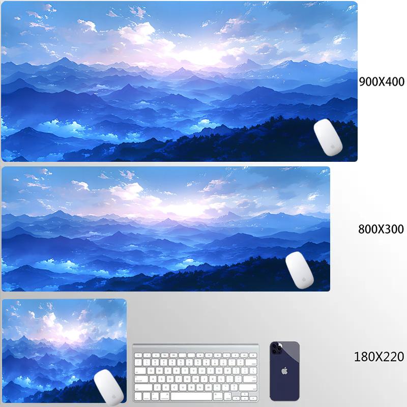 Scenery Sky Mouse Pad Anti-Slip Rubber Gaming Blue Carpet Large Natural Rubber Desk Mat Thick Seam Edge for Office