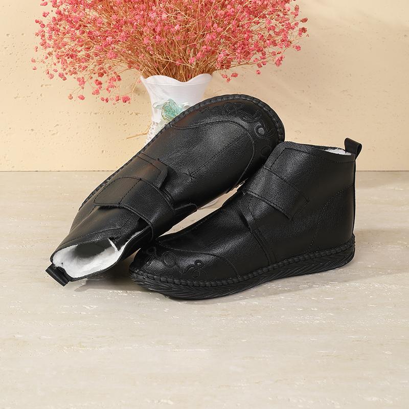 Women's Winter Mom Shoes Fleece-Lined Warm Thickened Sheepskin Non-Slip Flat Mid-Age Cotton Shoes for Autumn And Winter