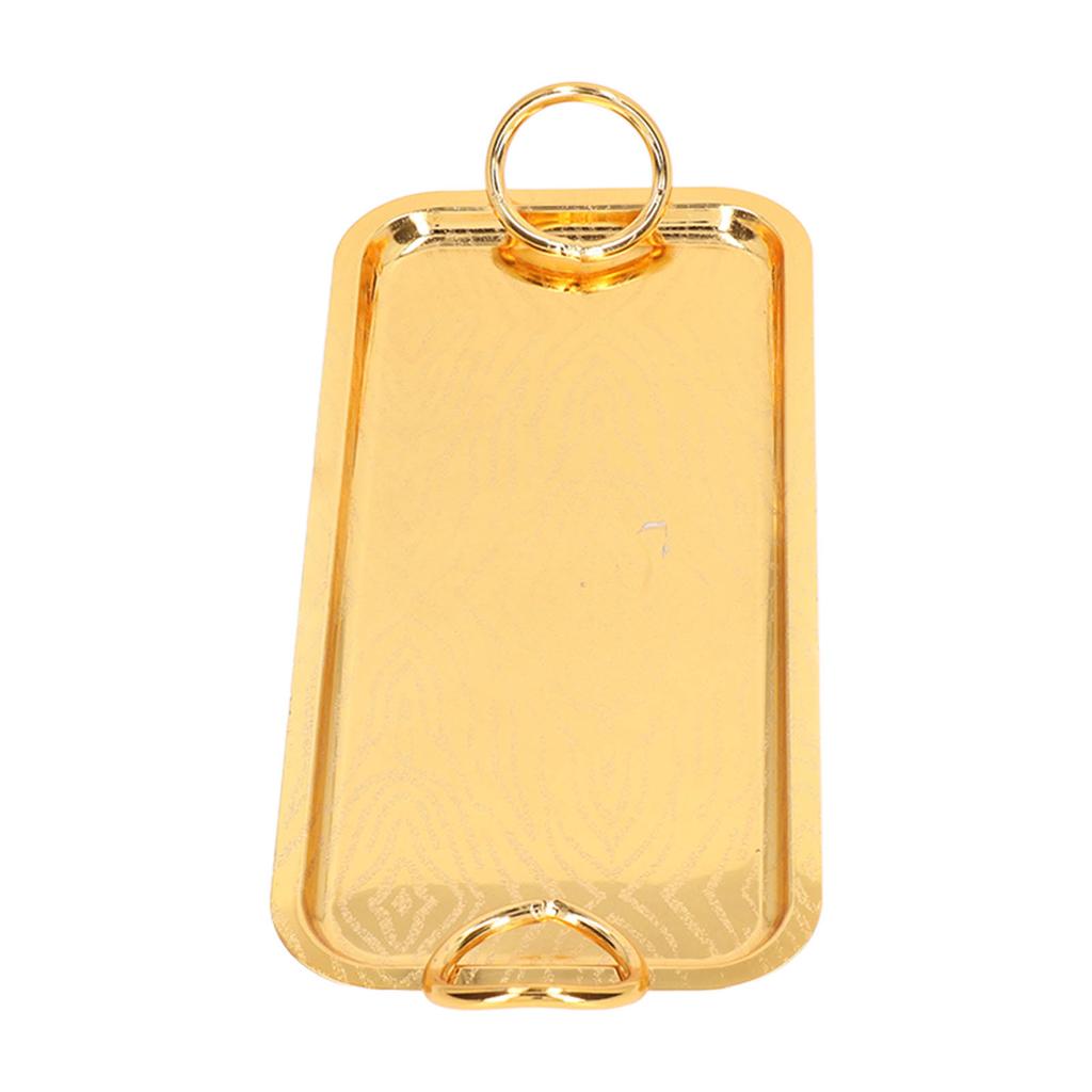 Rectangular Tea Cup Tray Gold Fruit Food Storage Tray with Circle Handle for Wedding Party