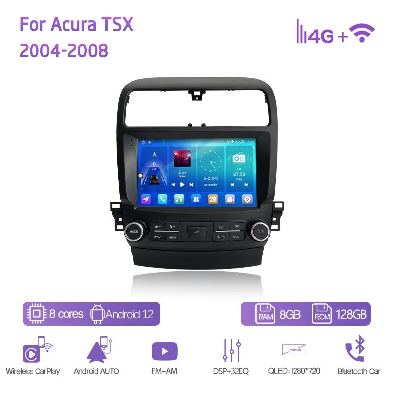 9Inch For Acura TSX 2004-2008 GPS Navigation Radio Android12 8+128G 8Core CarPlay 4G Host 360Camera Car Multimedia Video Player