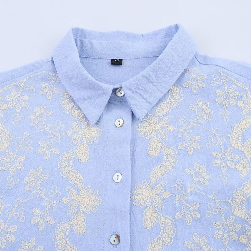 Jnleaog Autumn New Women's Clothing Fashion Style French Minority Design Embroider Short Shirt 3564074