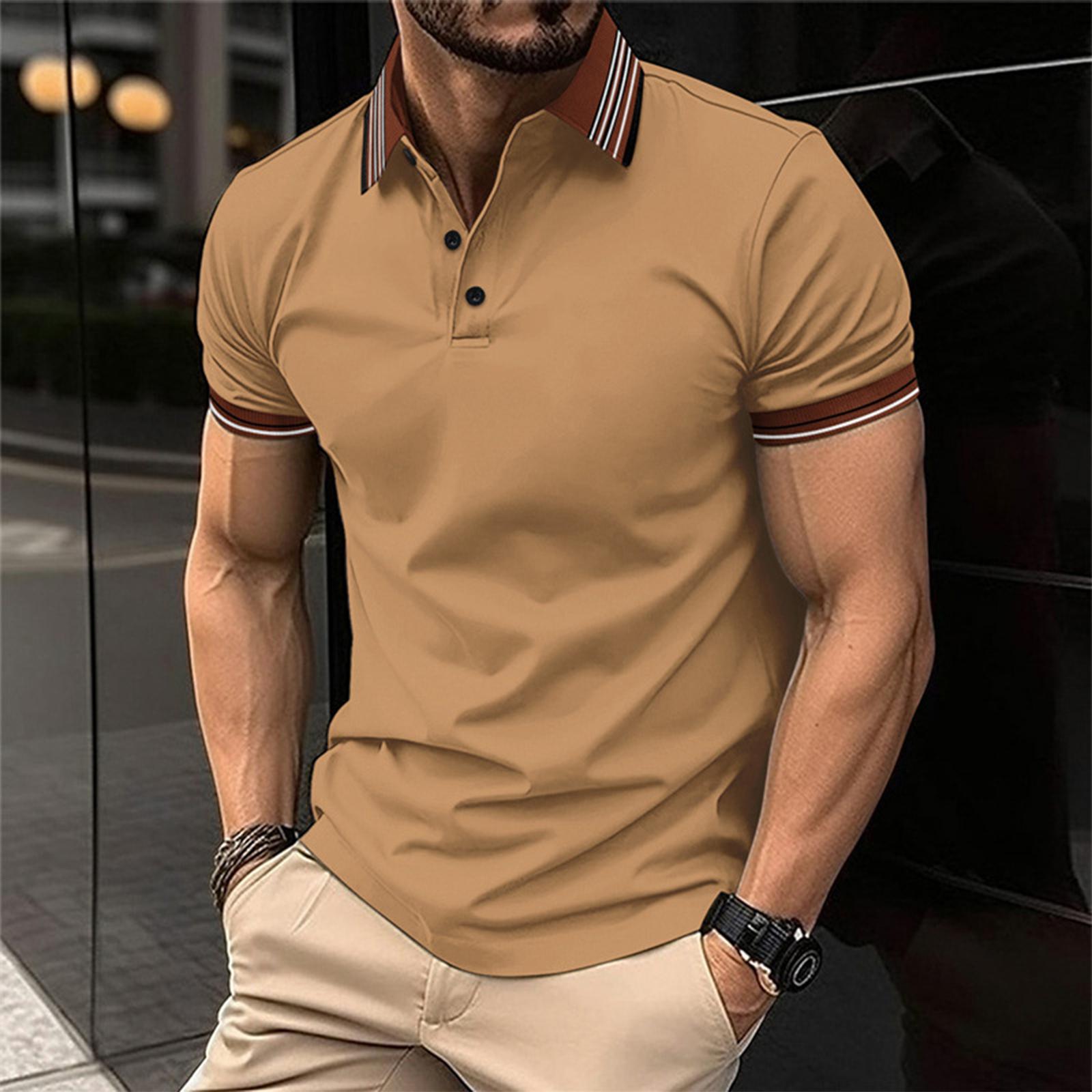 

Men Short Sleeve Polo Shirt Classic Fit Button Placket Ribbed Collar Casual Soft Knit Top for Daily Wear XXL