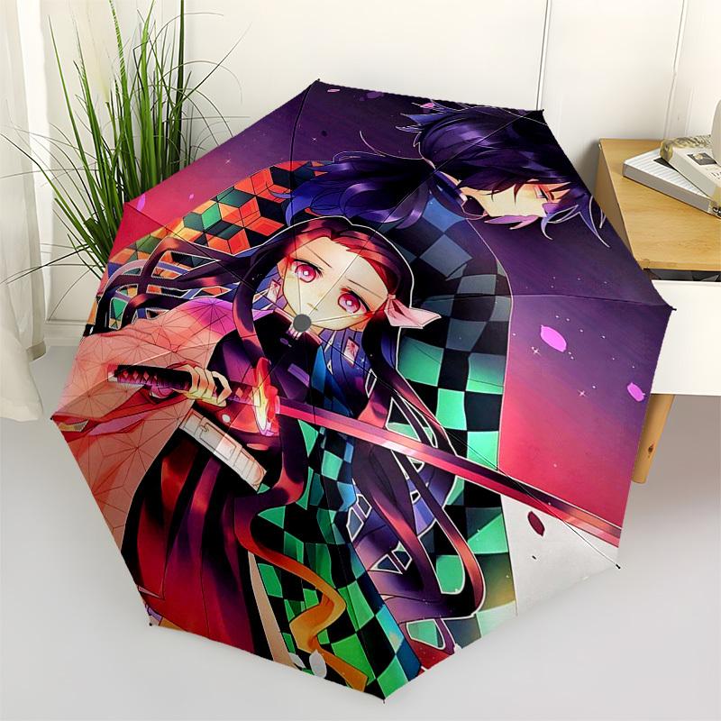 

1pc Outdoor Umbrella with Demon Slayer Design - Automatic Opening/Closing, Portable 3-Fold Design, 8-Bone Iron Frame - Perfect Gift for Fans, Tra