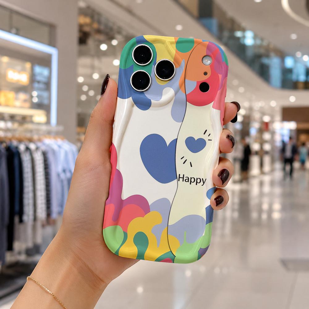 Pastel Abstract Color Block Heart Phone Case For iPhone 17 16 15 14 13 12 11 Pro Max Plus Wavy Edge Cover