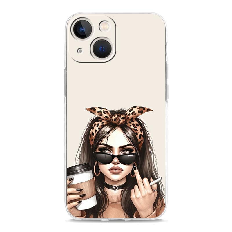 Phone Case For iPhone 16 Cases iPhone 15 12 13 14 16 Pro Max X XR XS Max 15 Plus 16Pro iPhone11 Cover Girl Boss Female Coffee