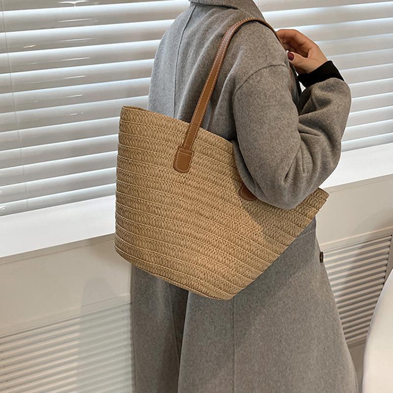 Summer Large Capacity Straw Bag For Women Knitted Straw Bag Bohemia Top-handle Bag Travel Totes