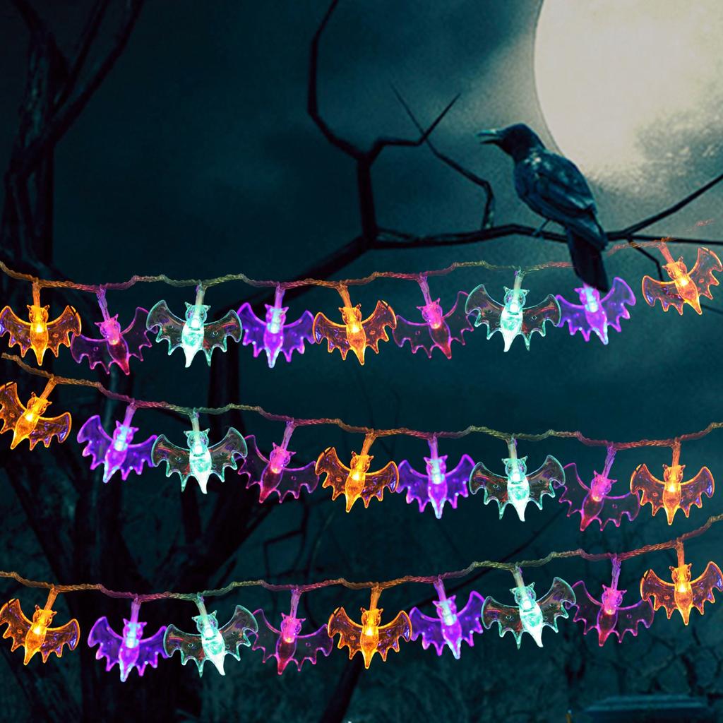 Halloween String Lights 20FT 40LEDs Bat Shaped Decorative Hanging Lights Waterproof Warm White Light Battery Operated
