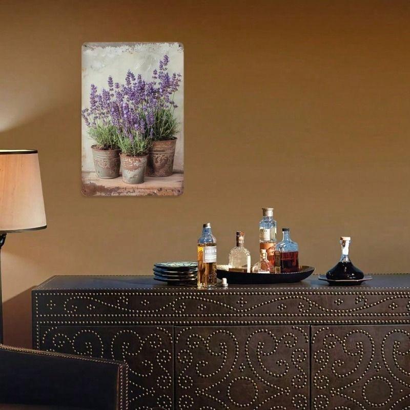 Metal Poster Wall Art Lavender Flower Vintage Kitchen Decor