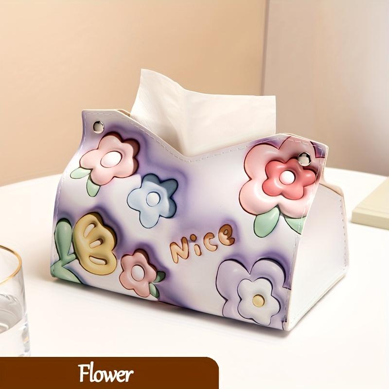 

1 шт. Коробка для салфеток с масляной живописью - Розовый цветочный органайзер для хранения для гостиной/автомобиля | Складной и легкий, Креативный органайзер для салфеток фиолетовый