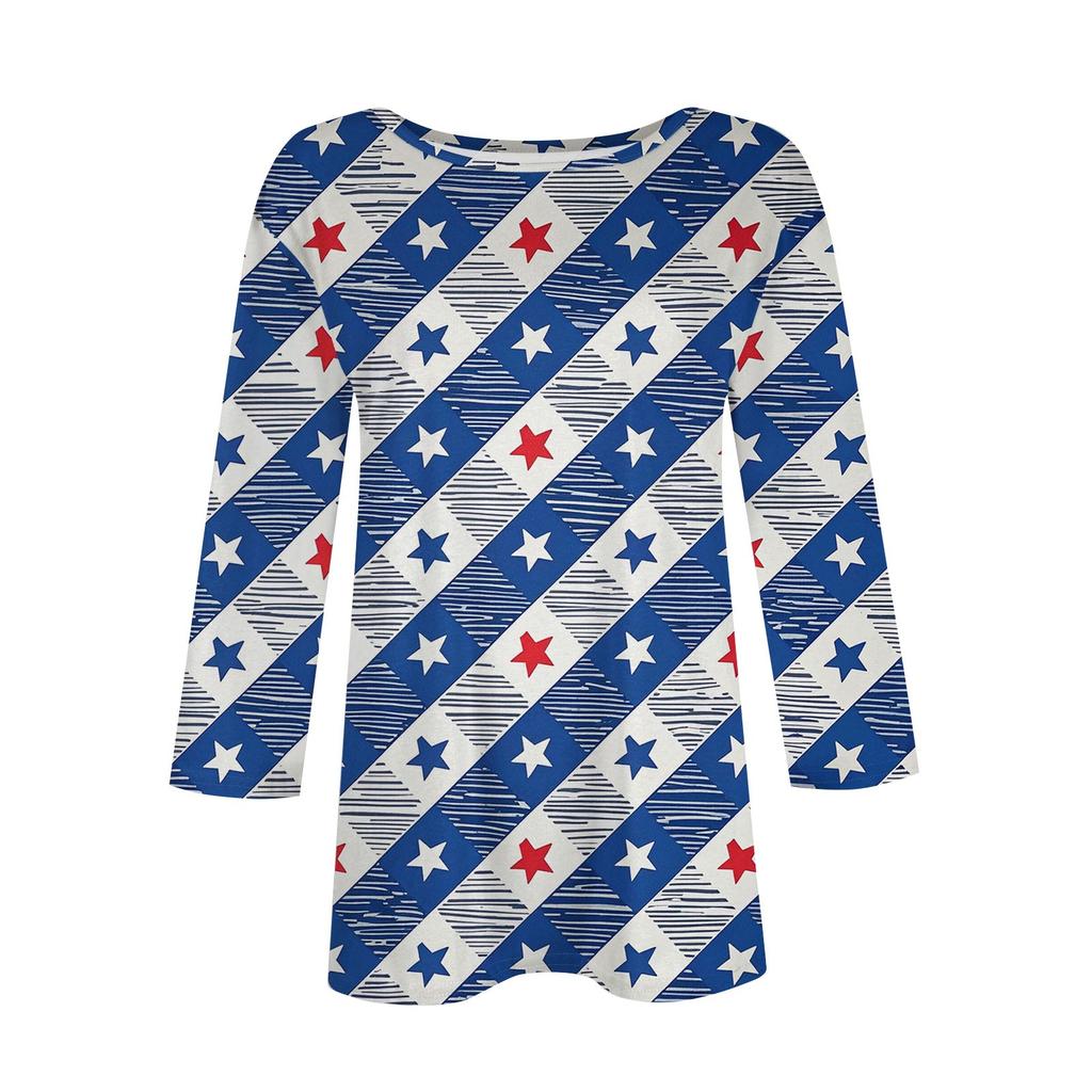 Women's Fashion Casual Round Neck Printed 3/4 T-shirt Top